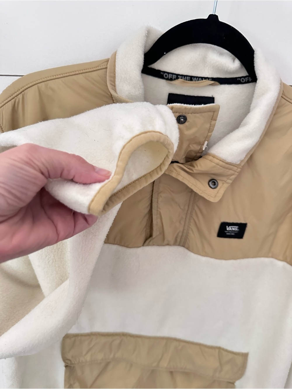 Vans S Mammoth Borg taupe snap neck Velcro pouch unisex fleece skater casual - Picture 8 of 15